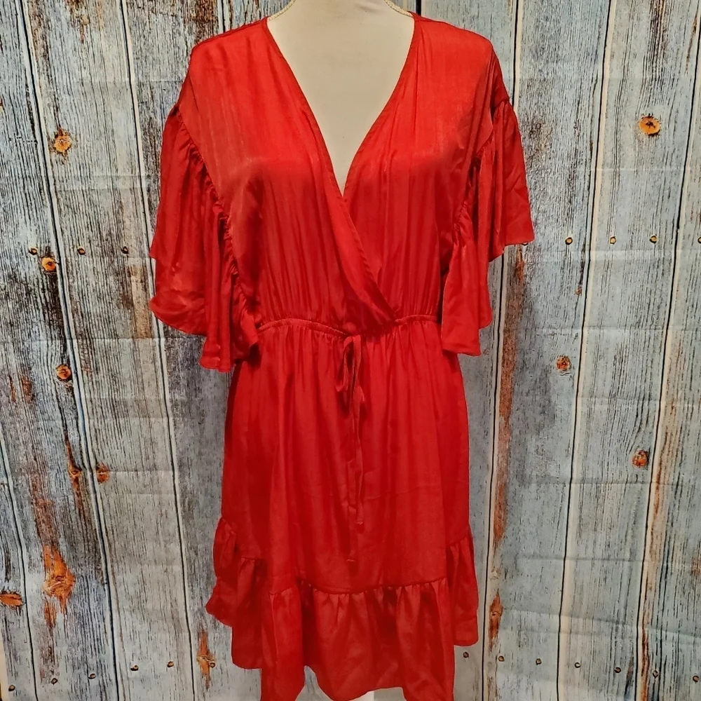 SHEIN Women's Surplice Neck Flutter Sleeve Ruffle Hem Dress - Picture 4 of 13